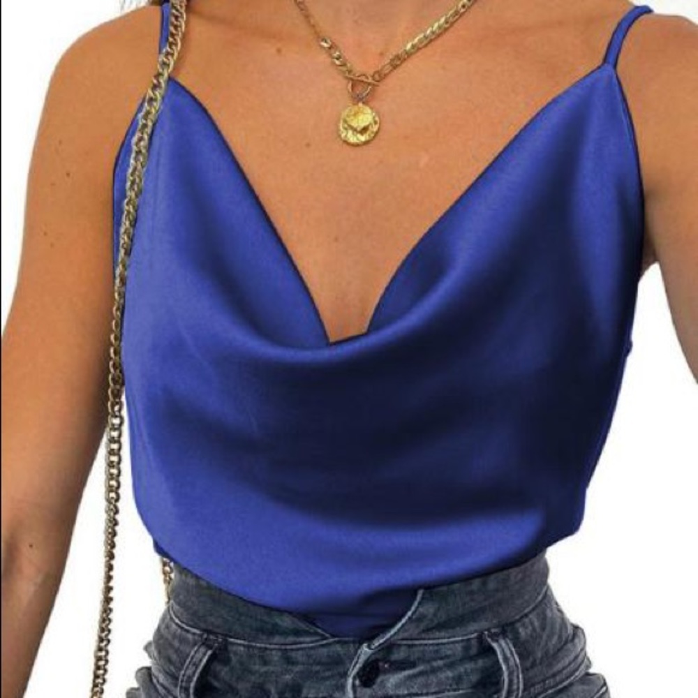 Spaghetti Strap Blue Satin Top